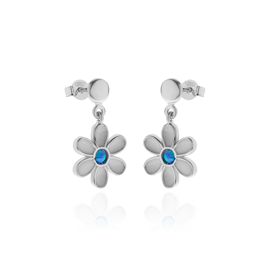 EARRINGS DAISY WITH ENΑMEL AND OPAL STONE EARRINGS DAISY WITH ENΑMEL AND OPAL STONE
