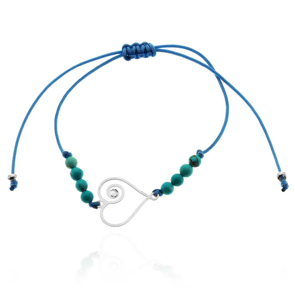 HEART BRACELET WITH SWAROVSKI ON CORD WITH BEADS HEART BRACELET WITH SWAROVSKI ON CORD WITH BEADS