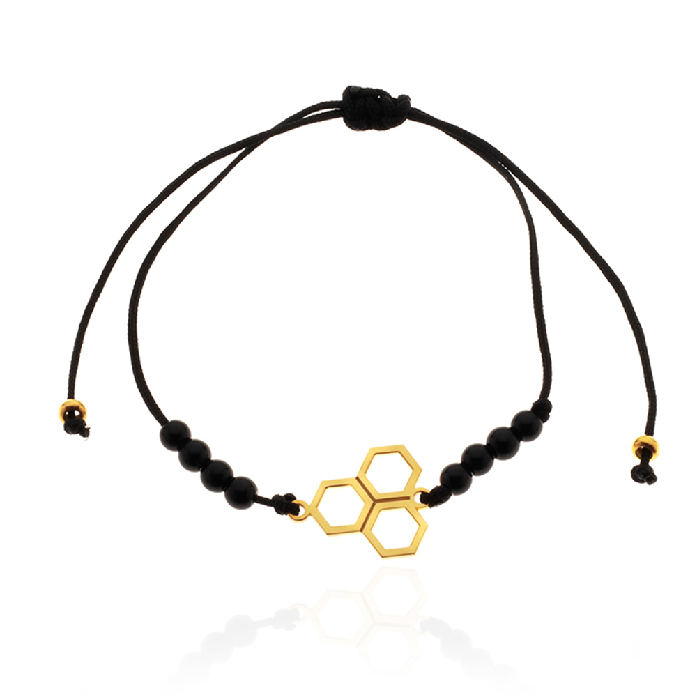 HONEYCOMB BRACELET ON CORD WITH BEADS HONEYCOMB BRACELET ON CORD WITH BEADS